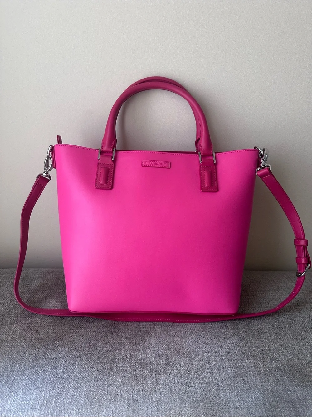 Vera Bradley Vibrant Hot Pink Composition Satchel with Detachable Strap